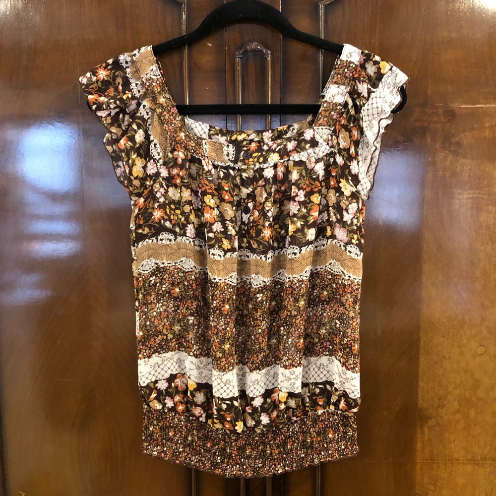 BWear Brown Floral Sleeveless Chiffon Blouse